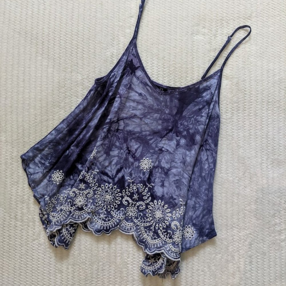 Embroidered Tie-Dye Purple Tank Top Blouse - Size XS